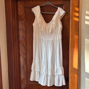 Calvin Klein Ivory Textured Ruffle Dress